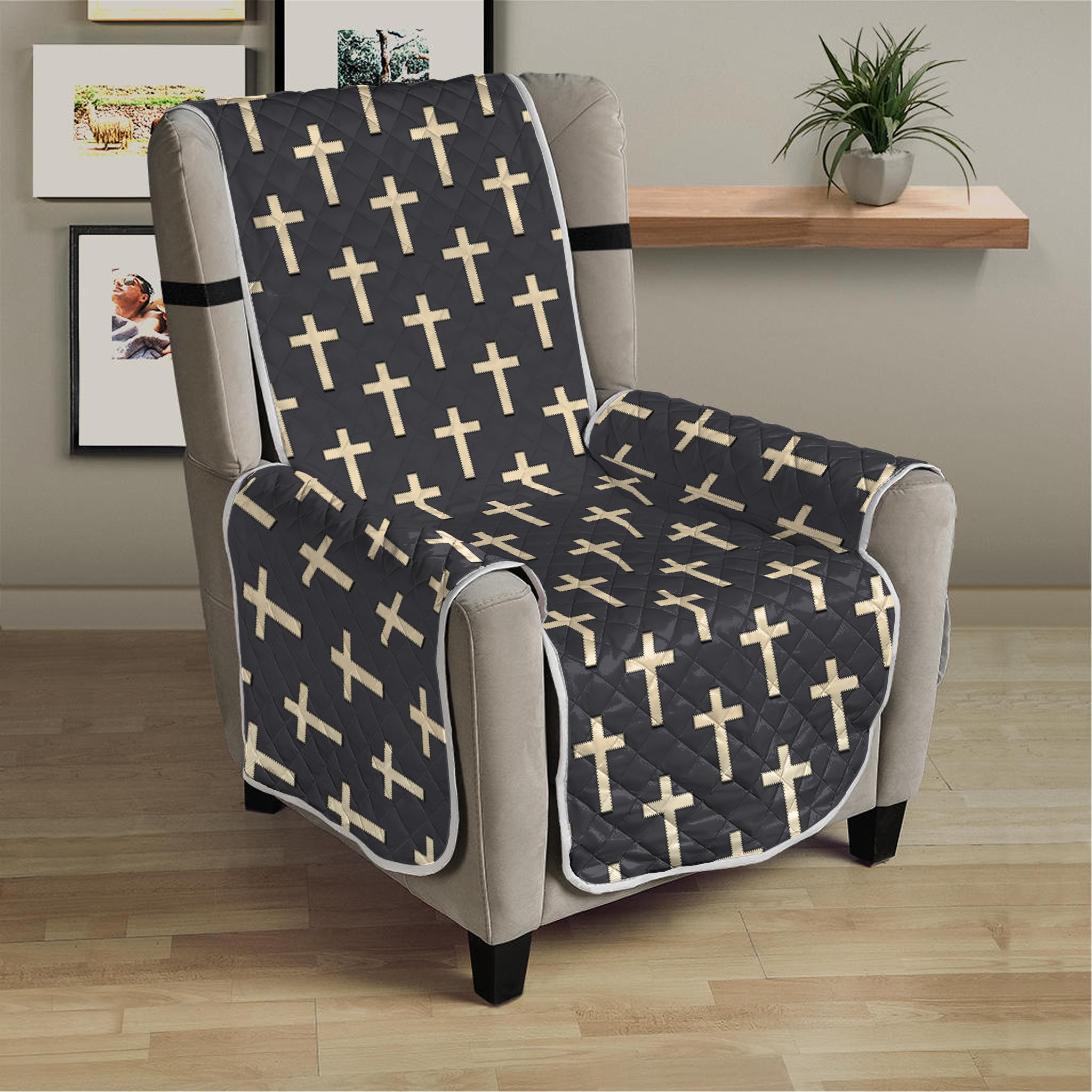 Christian Cross Pattern Print Armchair Protector