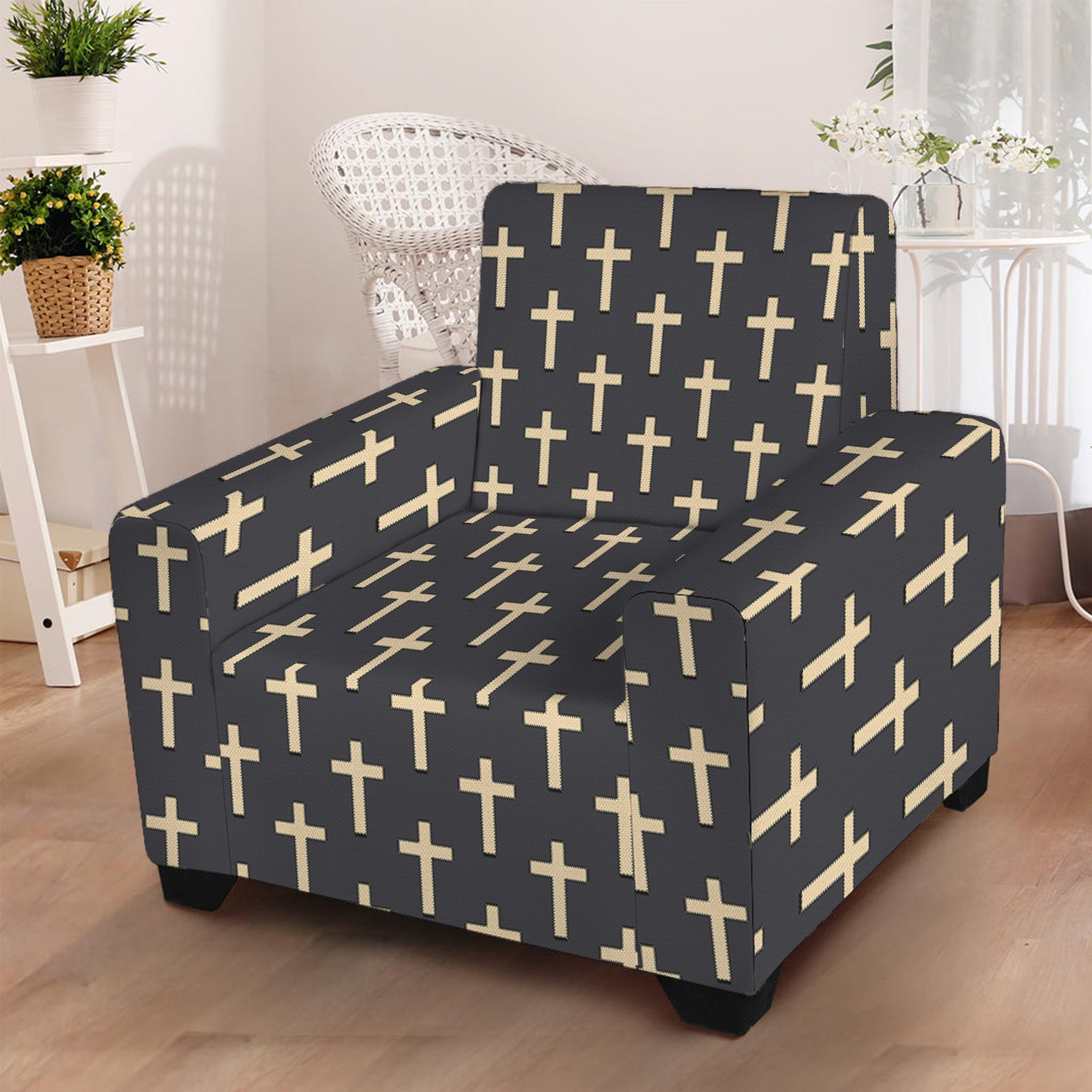 Christian Cross Pattern Print Armchair Slipcover