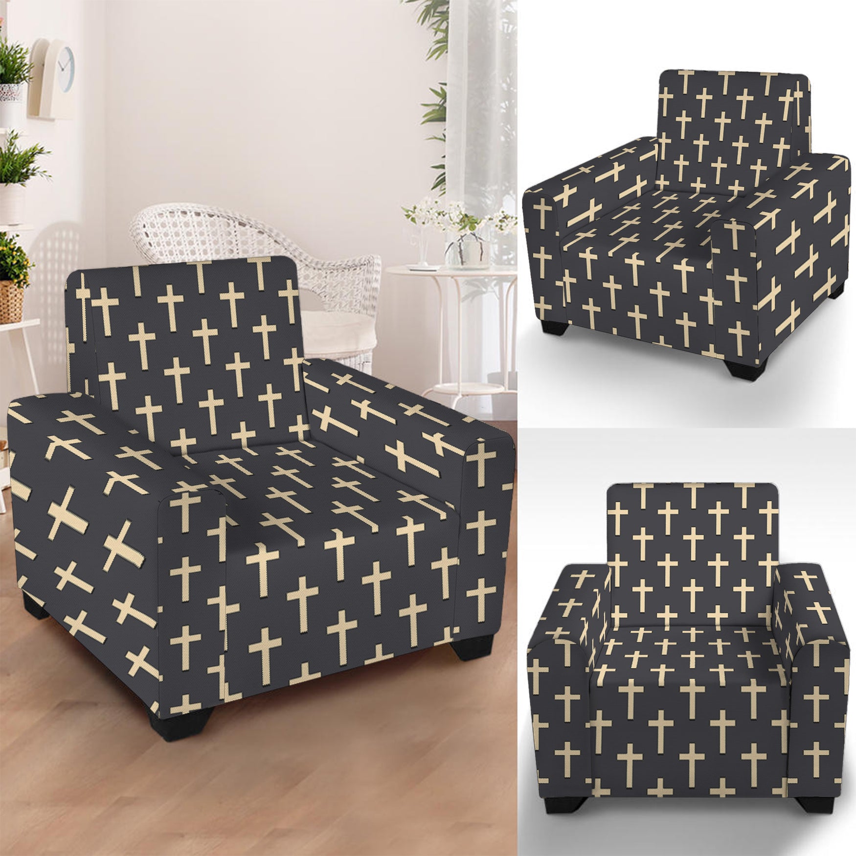 Christian Cross Pattern Print Armchair Slipcover