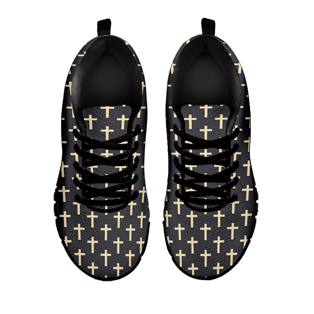 Christian Cross Pattern Print Black Sneakers