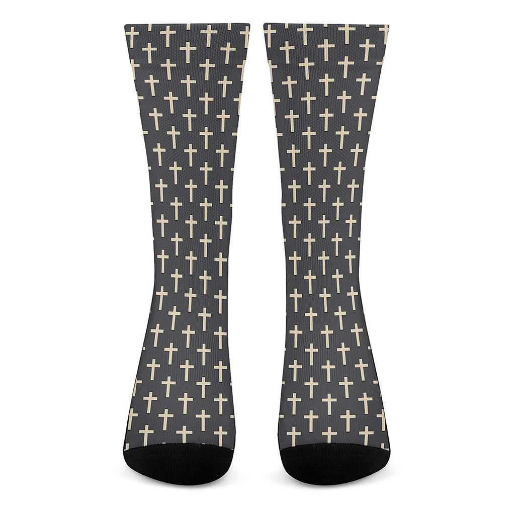 Christian Cross Pattern Print Crew Socks