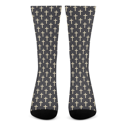 Christian Cross Pattern Print Crew Socks