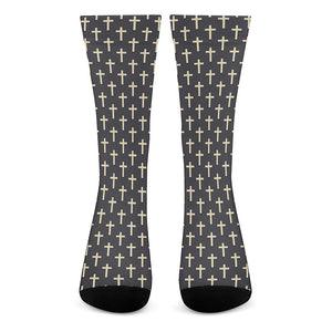 Christian Cross Pattern Print Crew Socks