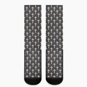 Christian Cross Pattern Print Crew Socks