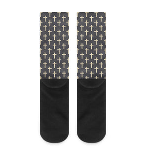 Christian Cross Pattern Print Crew Socks