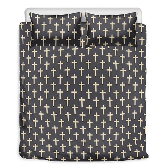 Christian Cross Pattern Print Duvet Cover Bedding Set