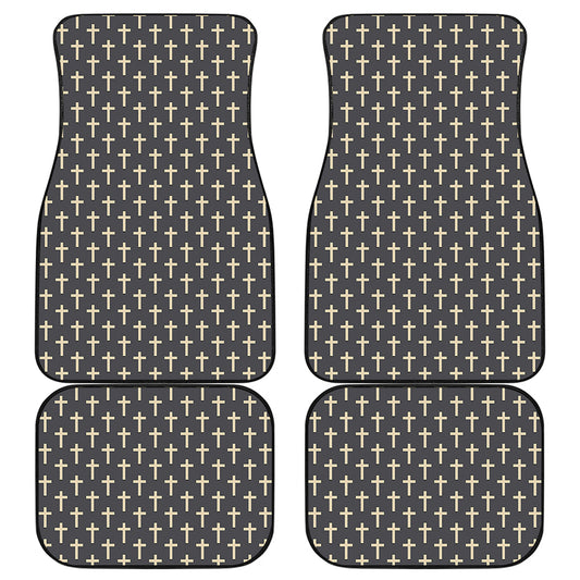 Christian Cross Pattern Print Front and Back Car Floor Mats