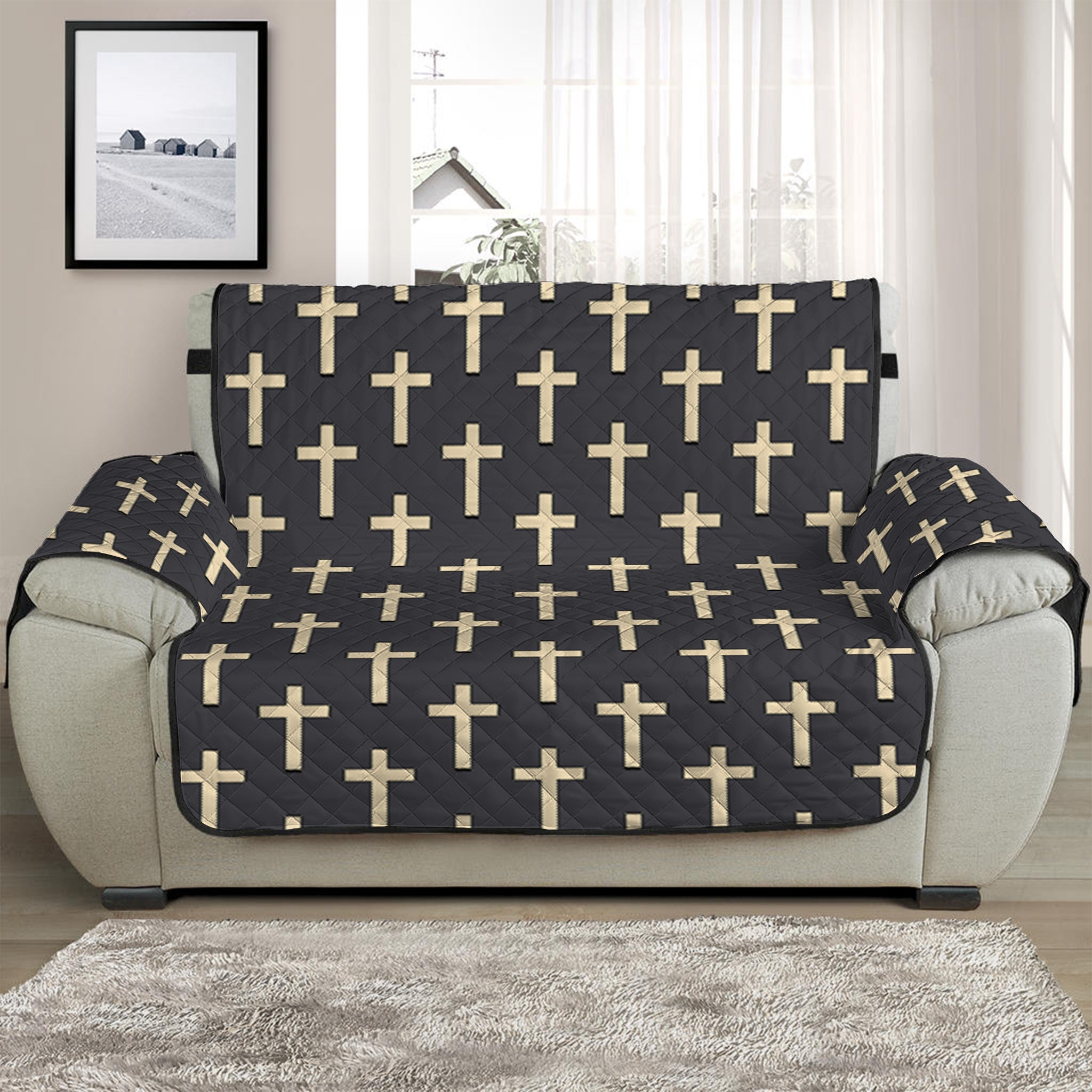 Christian Cross Pattern Print Half Sofa Protector