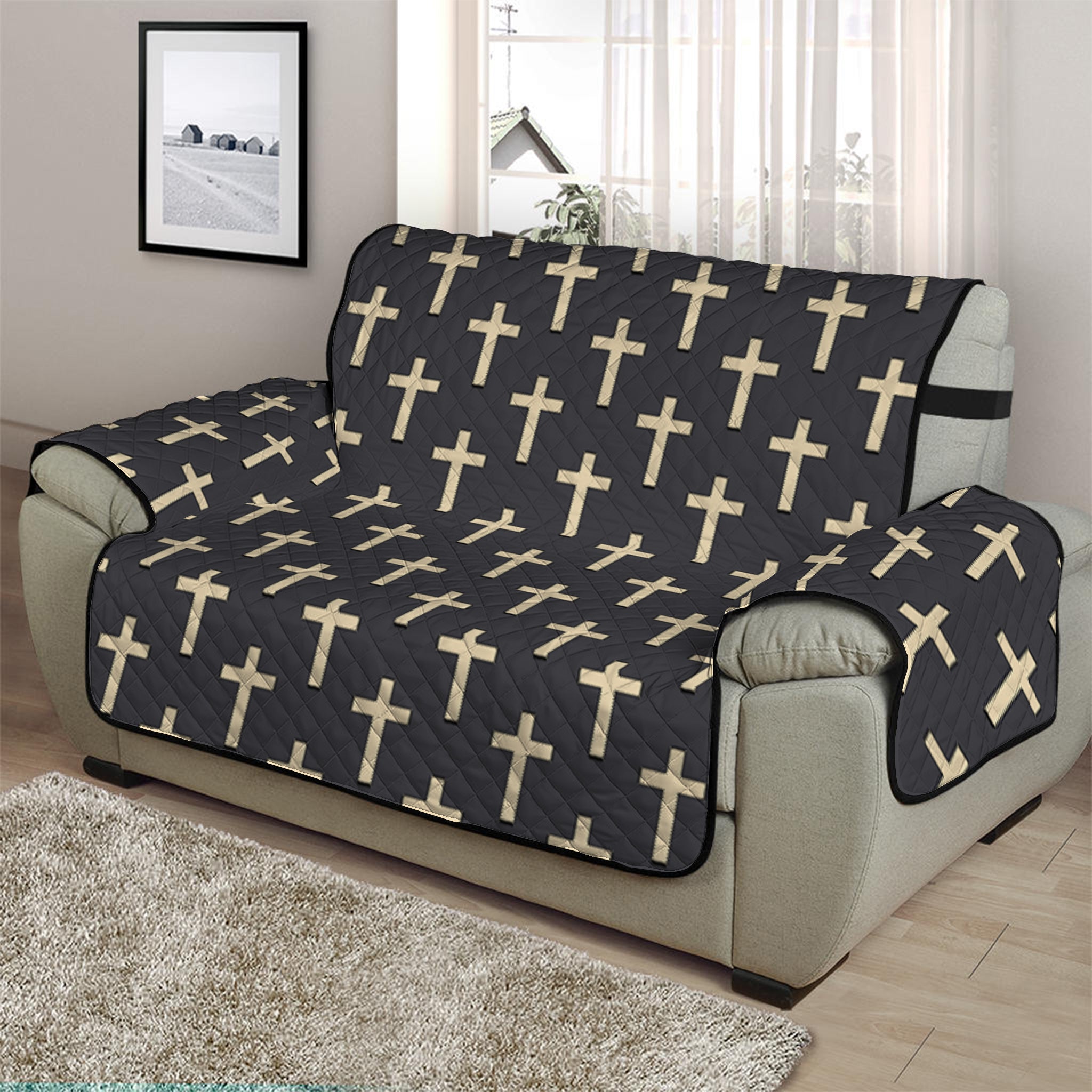 Christian Cross Pattern Print Half Sofa Protector