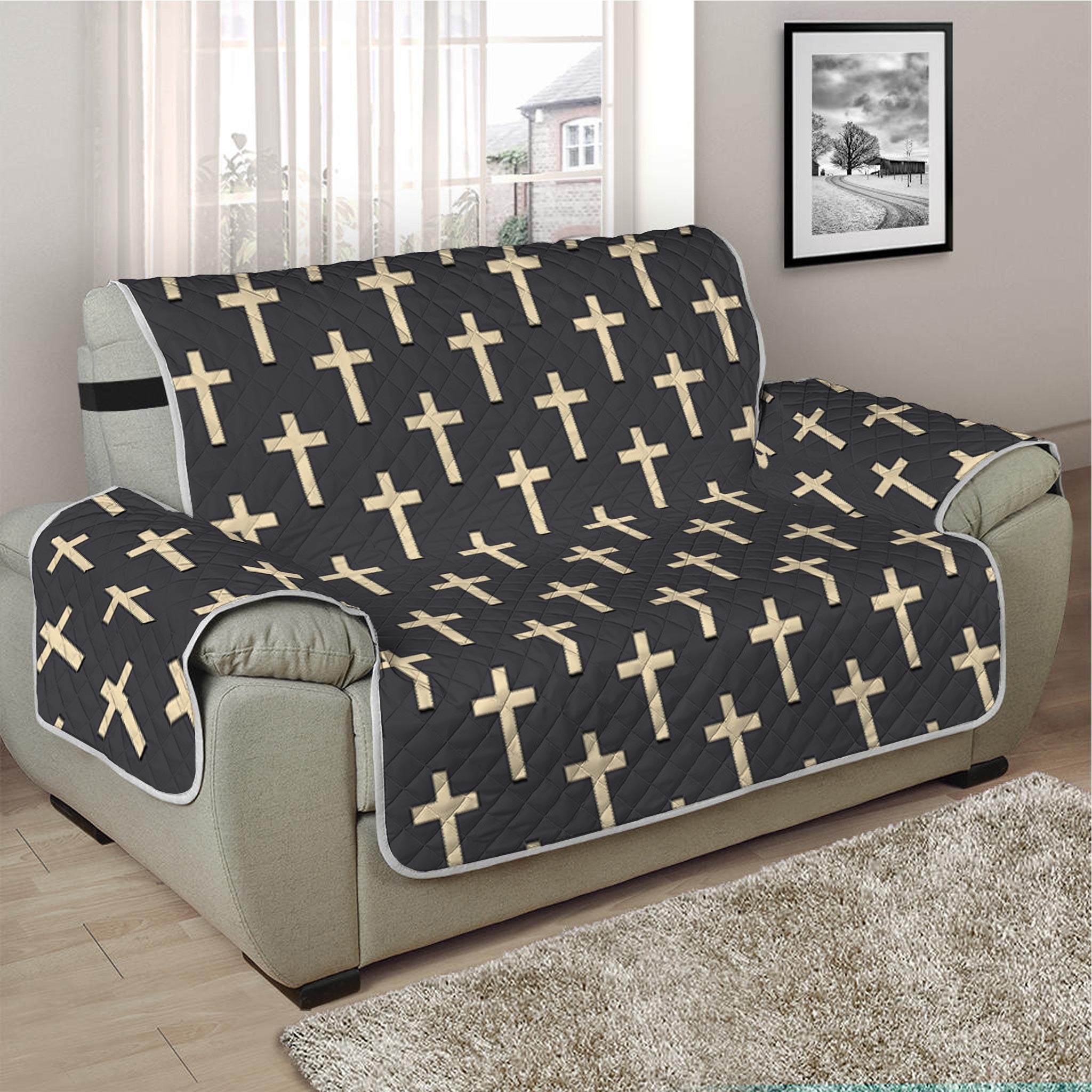 Christian Cross Pattern Print Half Sofa Protector