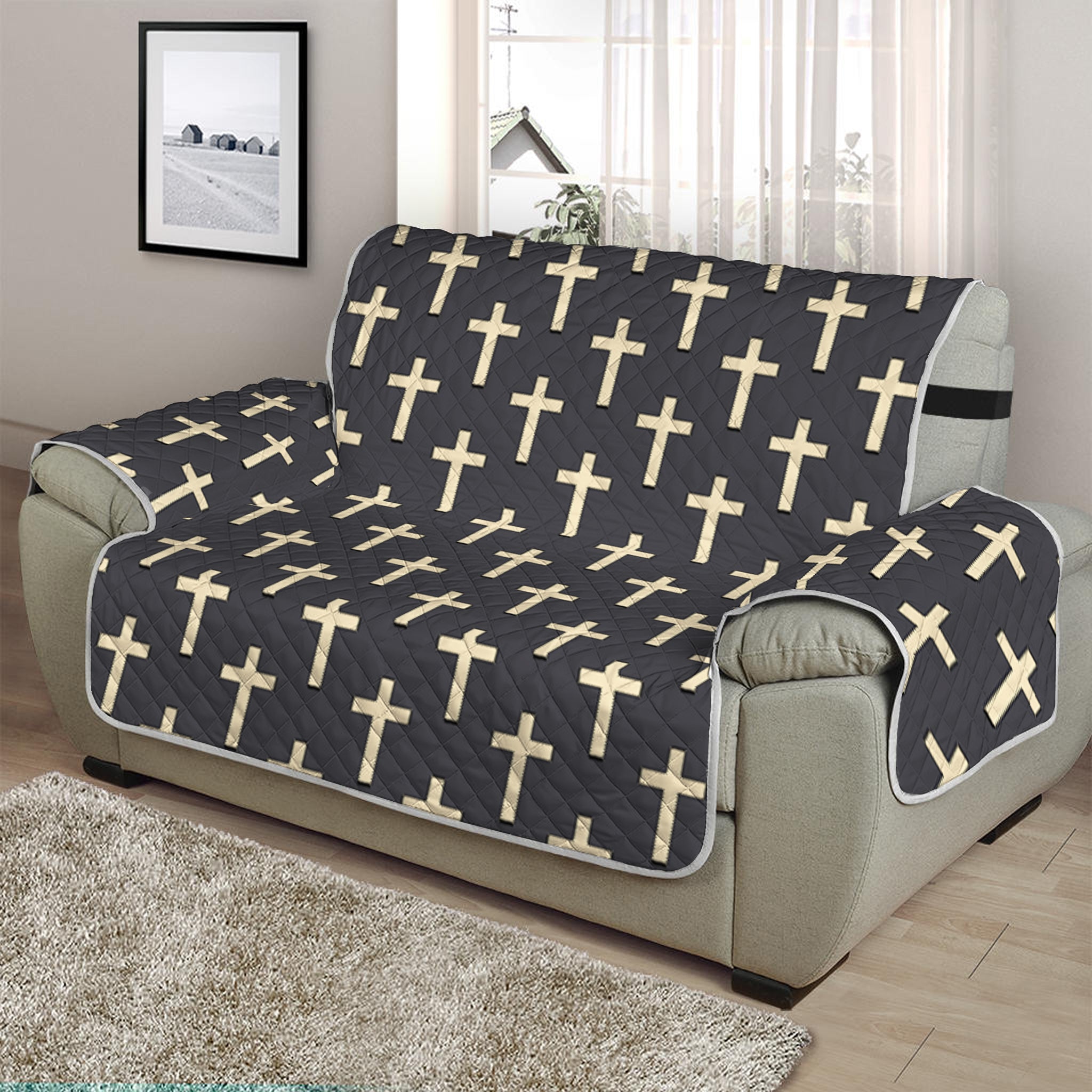 Christian Cross Pattern Print Half Sofa Protector