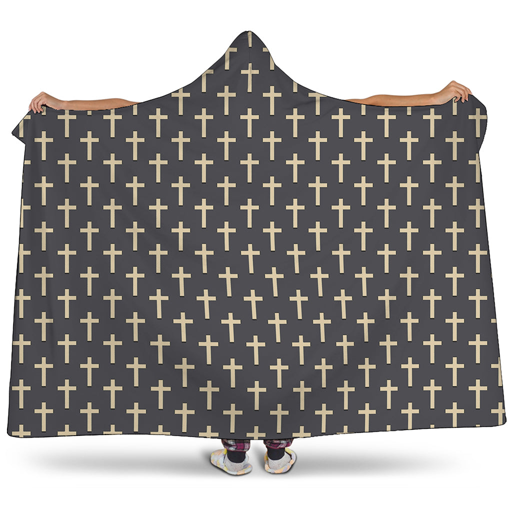 Christian Cross Pattern Print Hooded Blanket