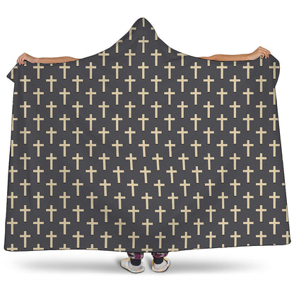 Christian Cross Pattern Print Hooded Blanket