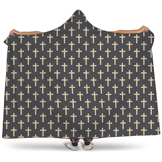 Christian Cross Pattern Print Hooded Blanket
