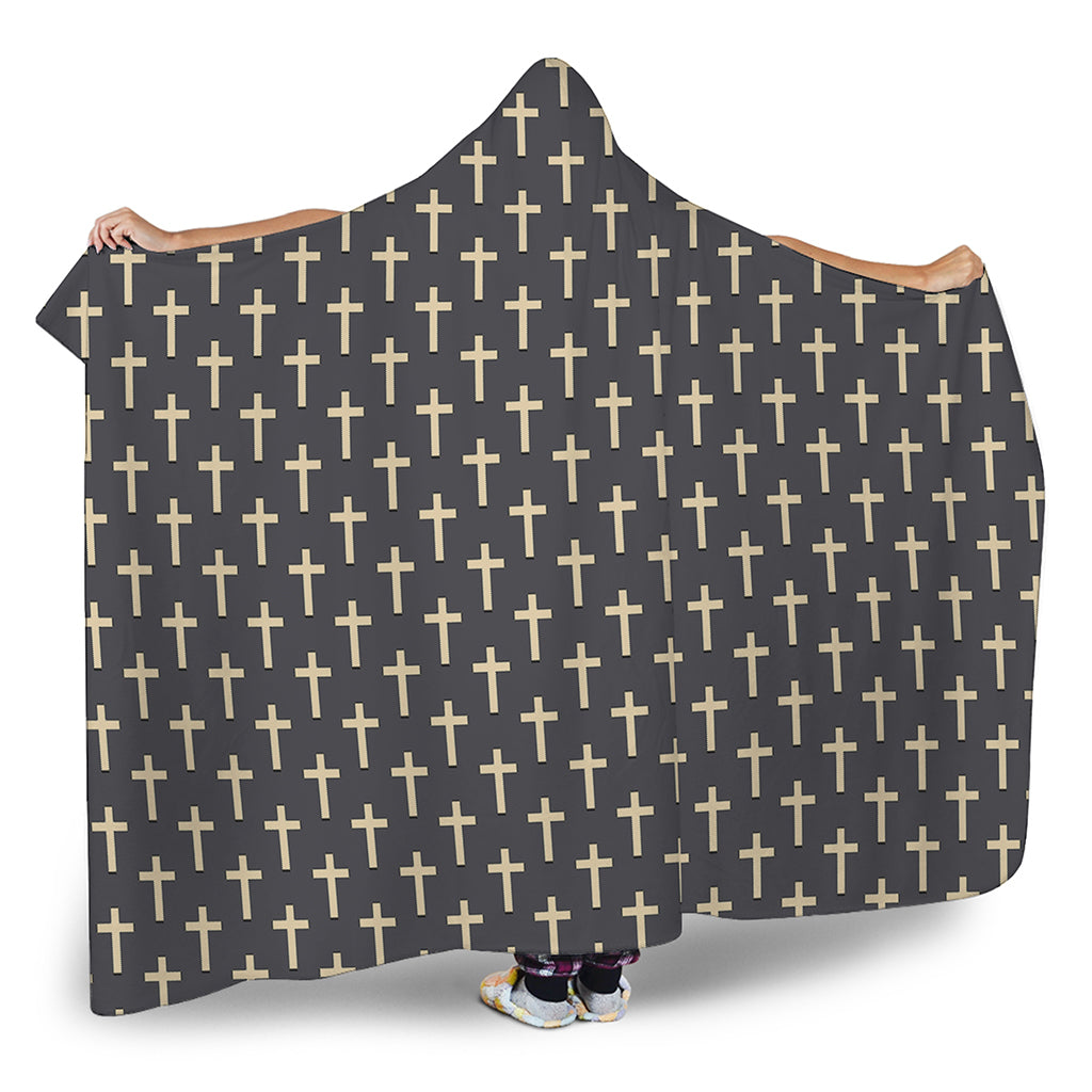 Christian Cross Pattern Print Hooded Blanket