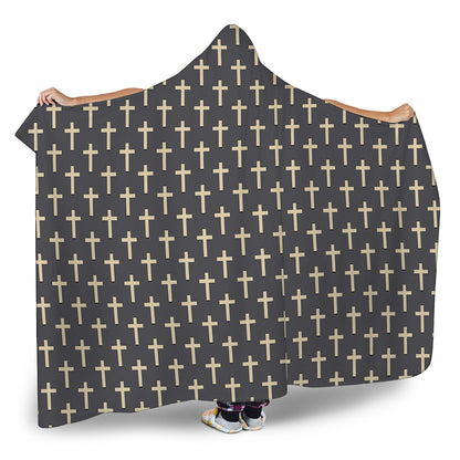 Christian Cross Pattern Print Hooded Blanket