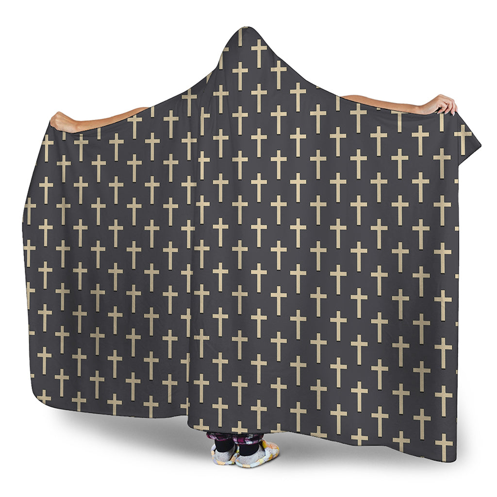 Christian Cross Pattern Print Hooded Blanket