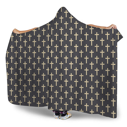 Christian Cross Pattern Print Hooded Blanket