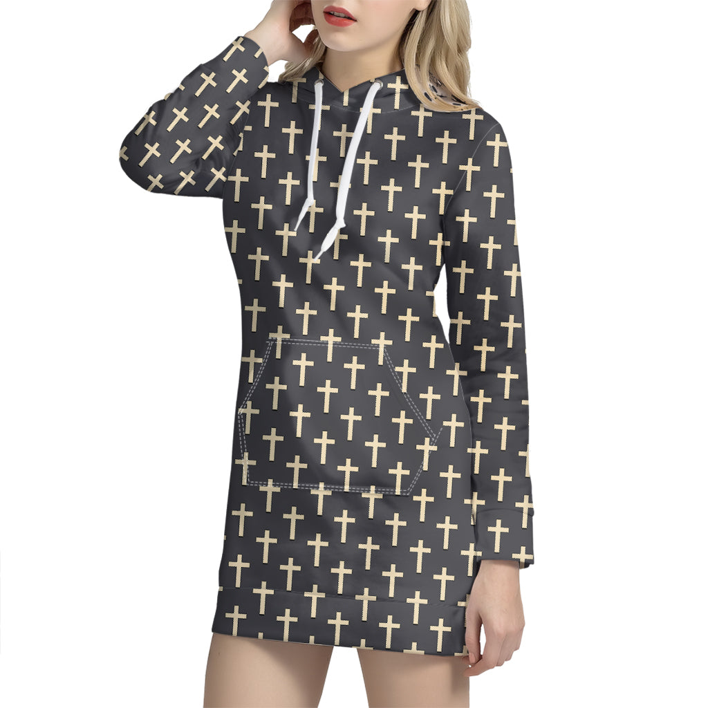 Christian Cross Pattern Print Hoodie Dress