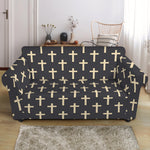 Christian Cross Pattern Print Loveseat Slipcover