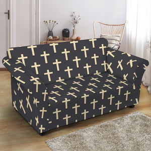 Christian Cross Pattern Print Loveseat Slipcover