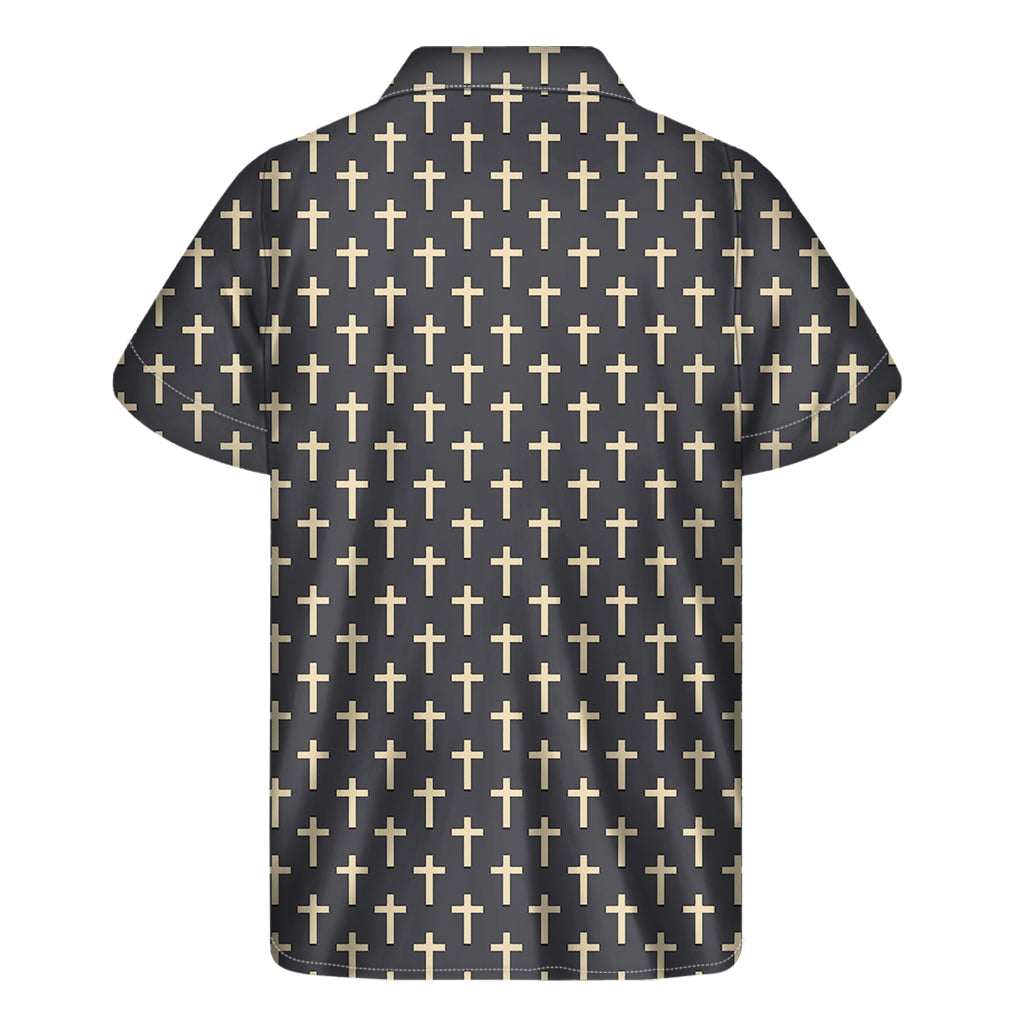 Christian Cross Pattern Print Men's Short Sleeve Shirt
