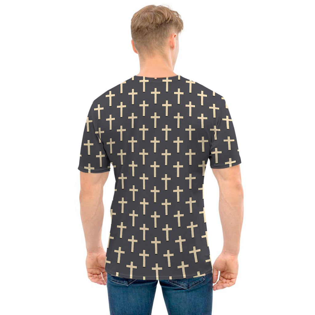 Christian Cross Pattern Print Men's T-Shirt