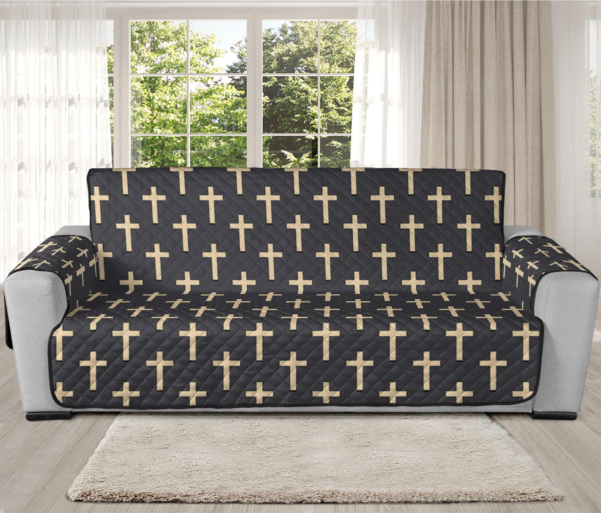 Christian Cross Pattern Print Oversized Sofa Protector