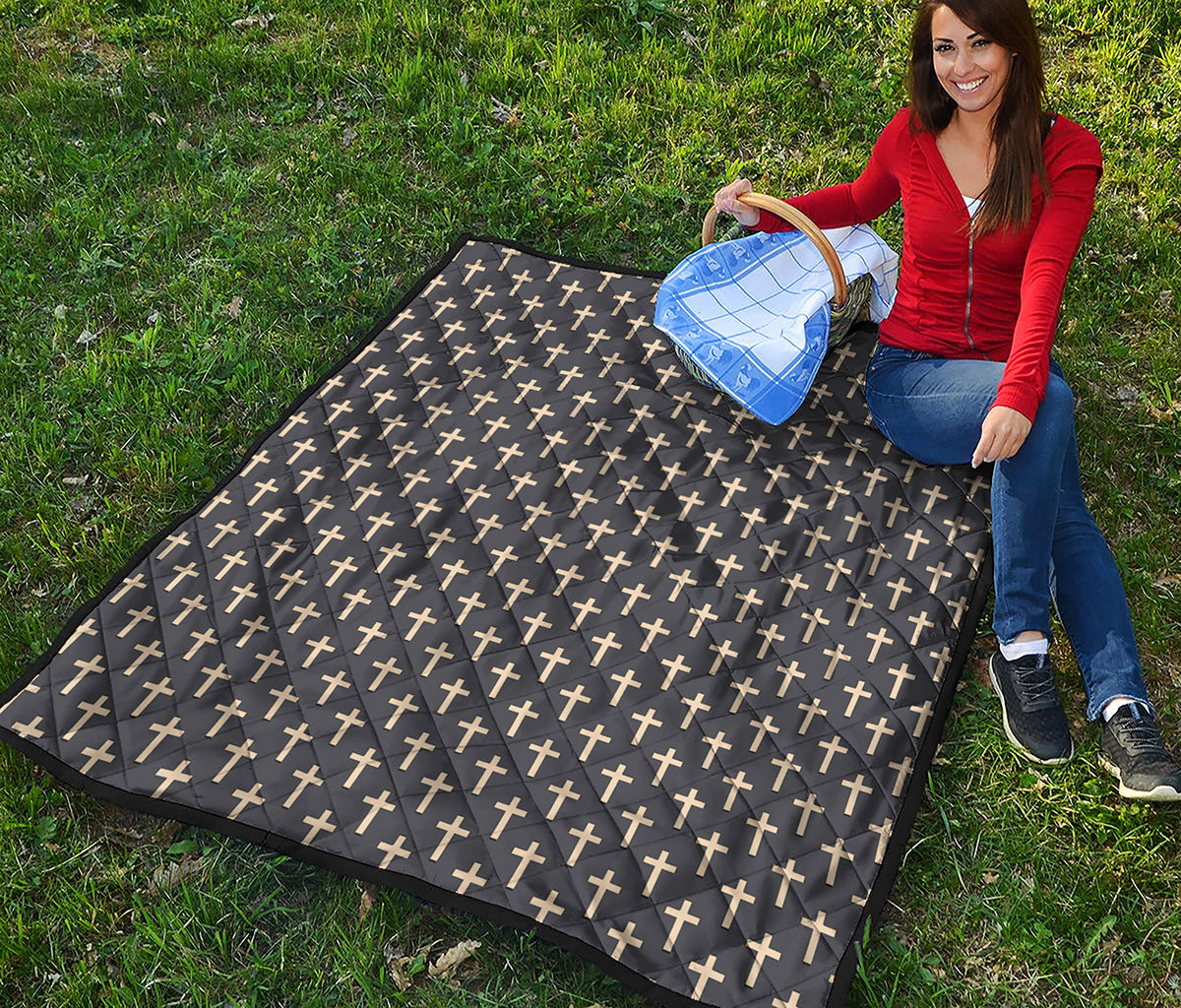 Christian Cross Pattern Print Quilt