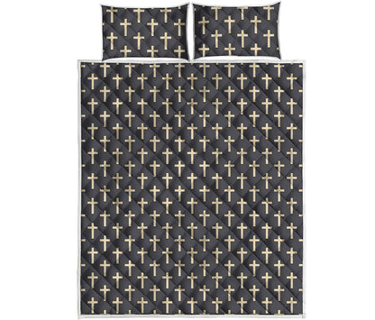 Christian Cross Pattern Print Quilt Bed Set