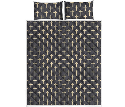 Christian Cross Pattern Print Quilt Bed Set