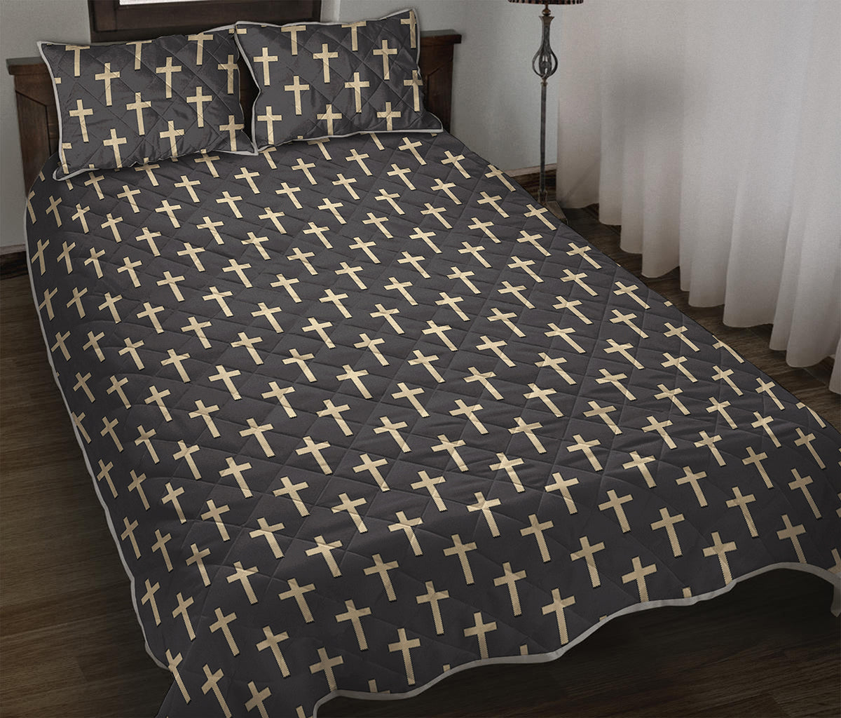 Christian Cross Pattern Print Quilt Bed Set