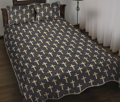 Christian Cross Pattern Print Quilt Bed Set