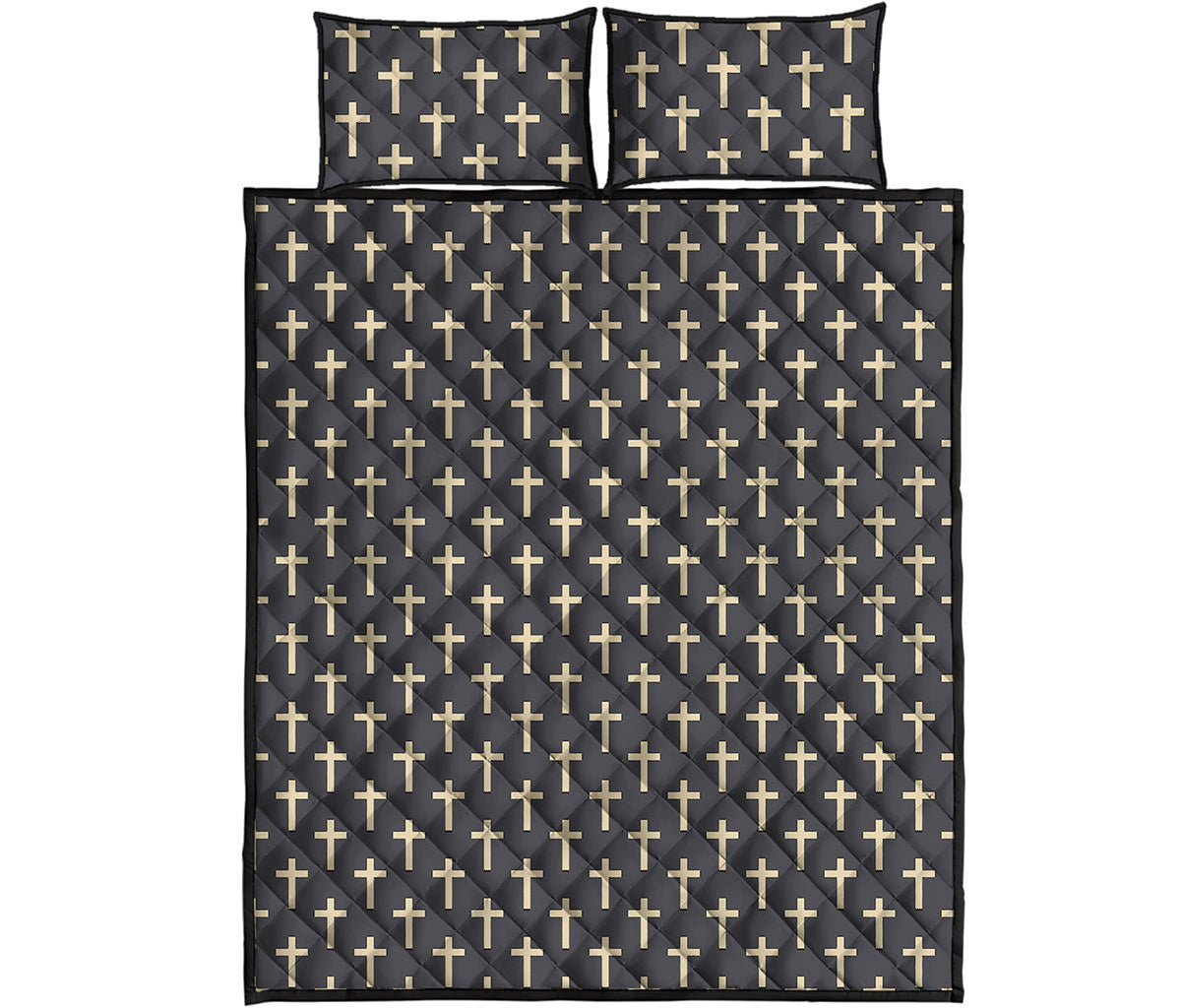 Christian Cross Pattern Print Quilt Bed Set