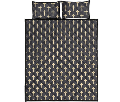 Christian Cross Pattern Print Quilt Bed Set