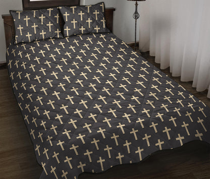 Christian Cross Pattern Print Quilt Bed Set