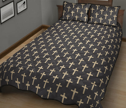 Christian Cross Pattern Print Quilt Bed Set