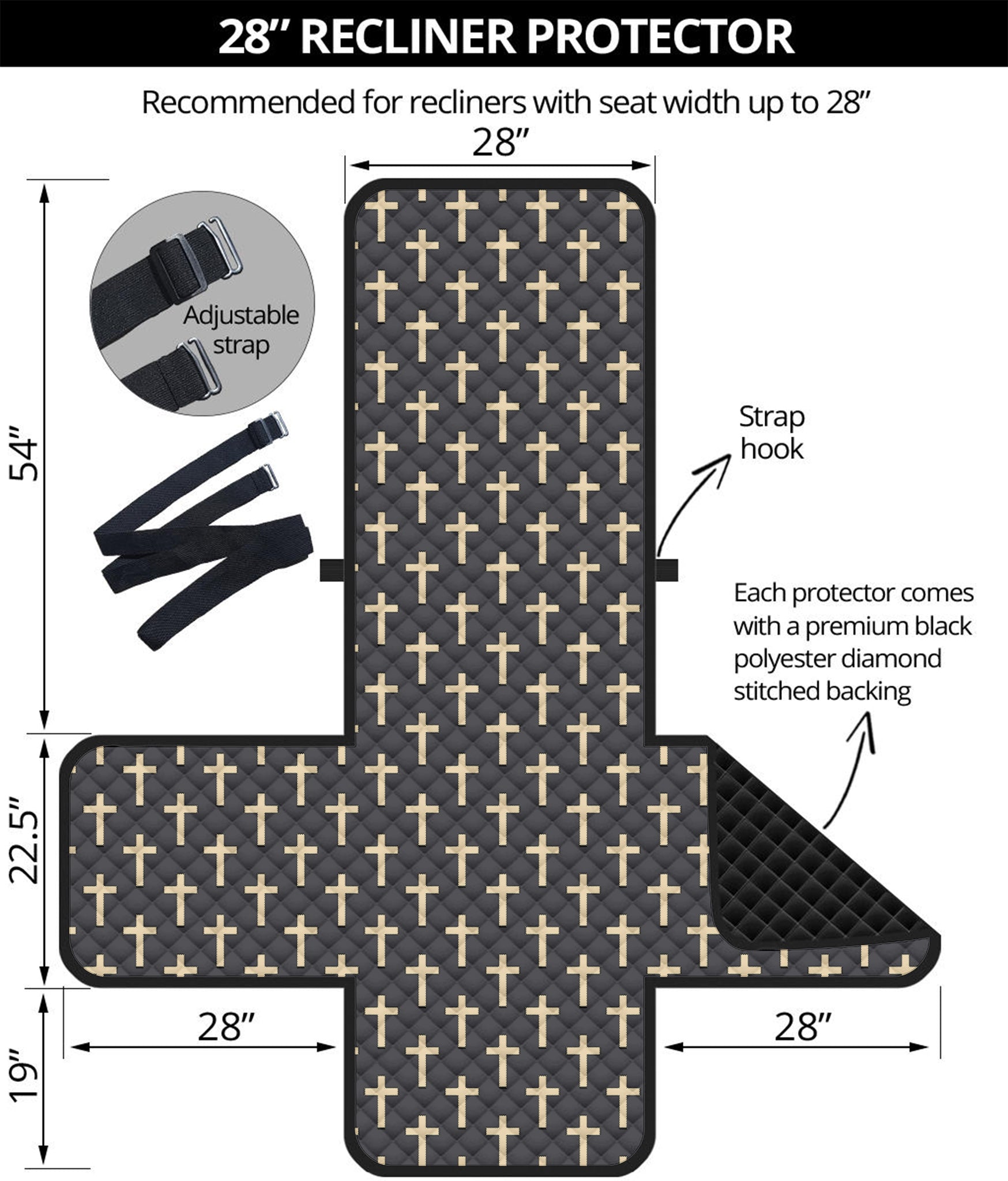 Christian Cross Pattern Print Recliner Protector