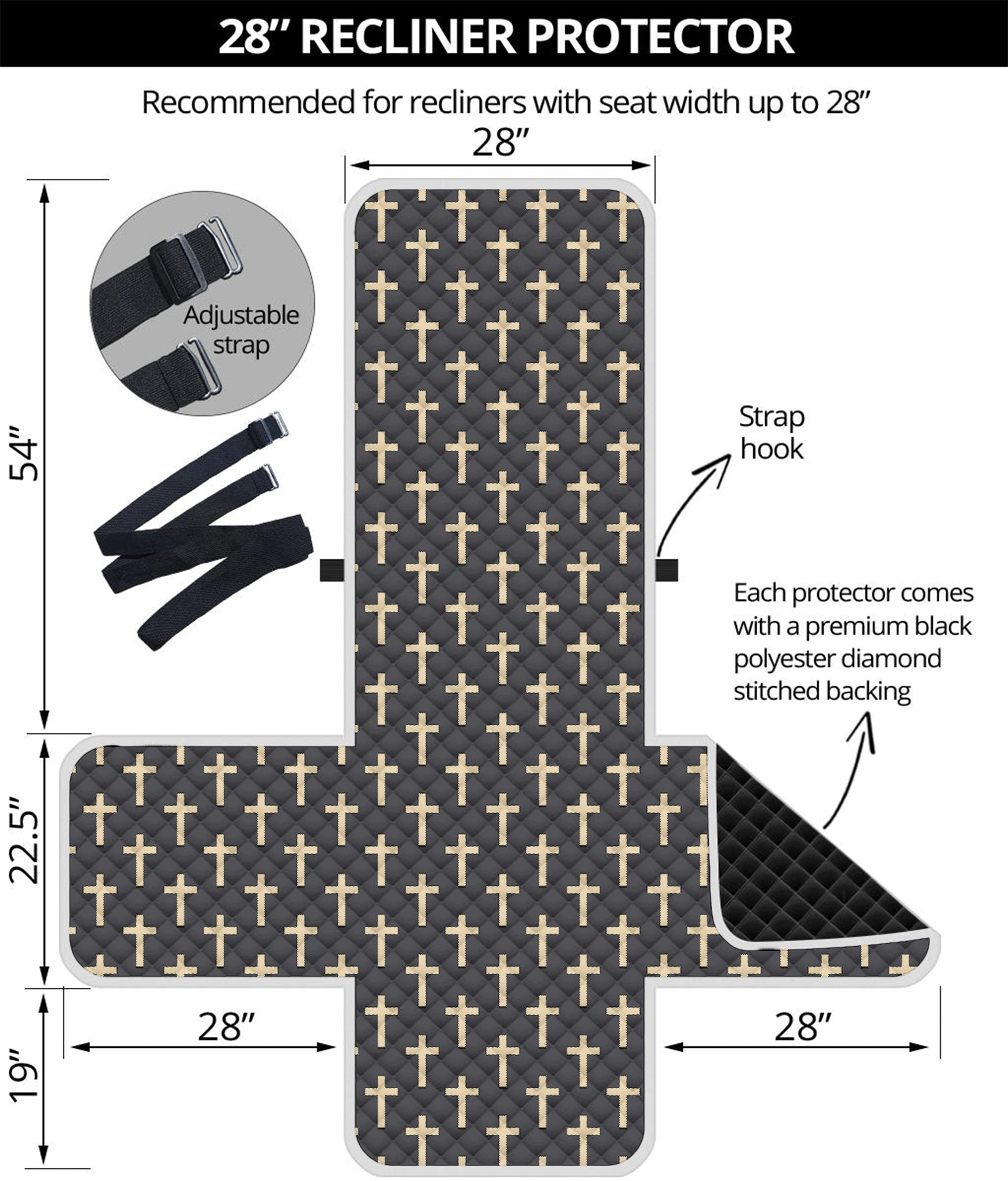 Christian Cross Pattern Print Recliner Protector