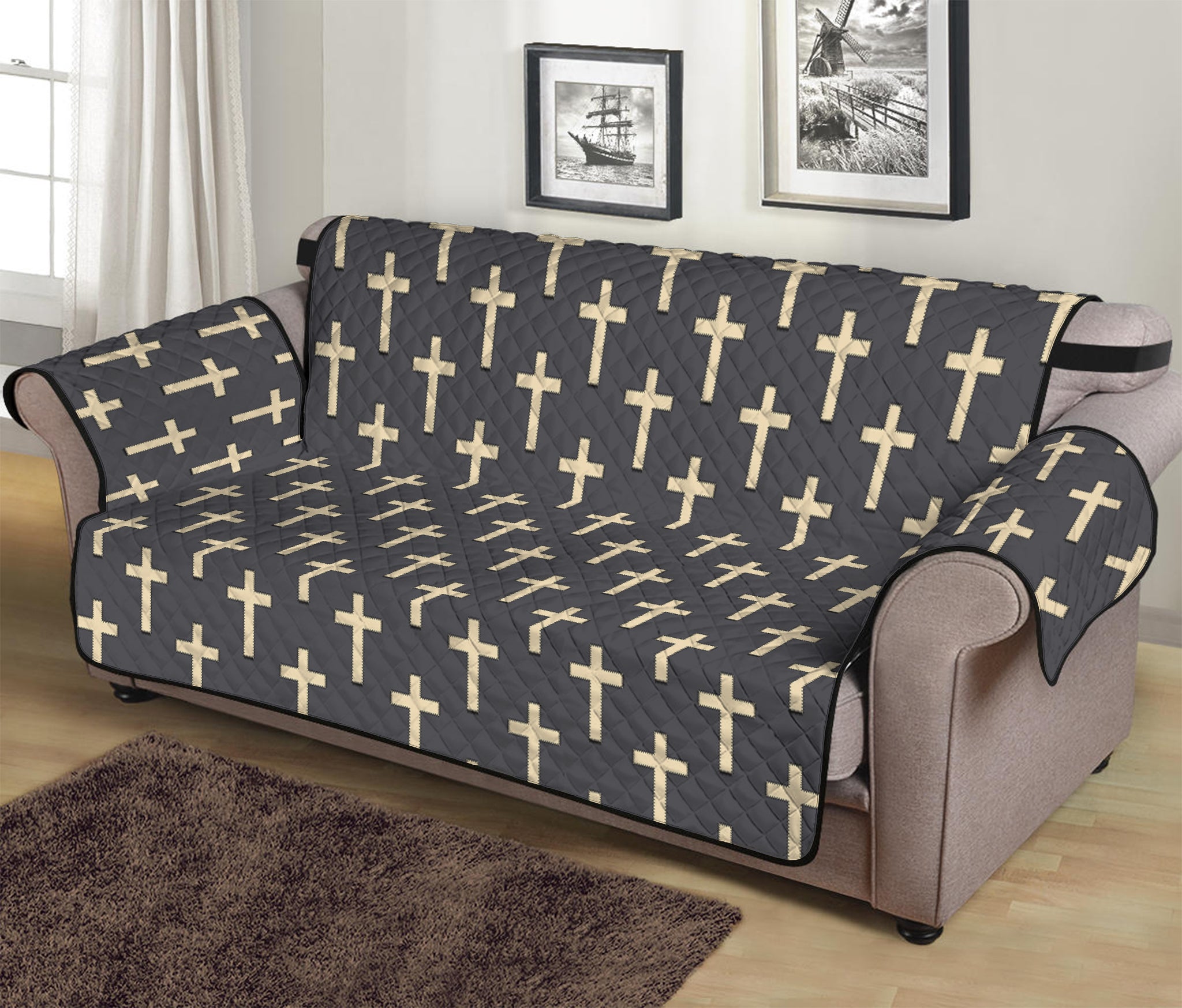 Christian Cross Pattern Print Sofa Protector