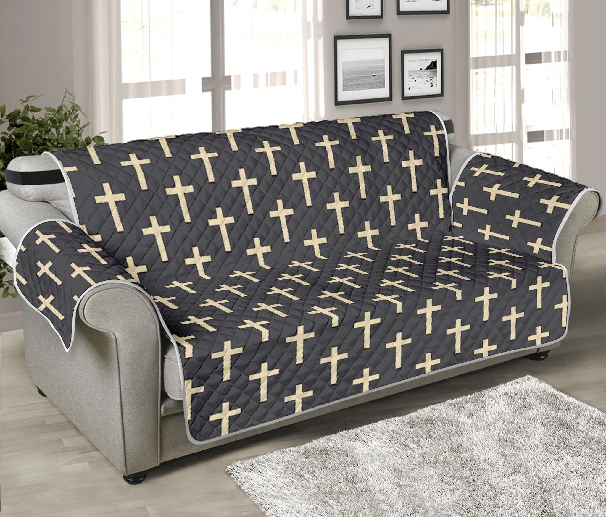 Christian Cross Pattern Print Sofa Protector