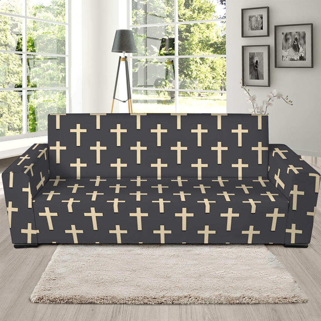 Christian Cross Pattern Print Sofa Slipcover