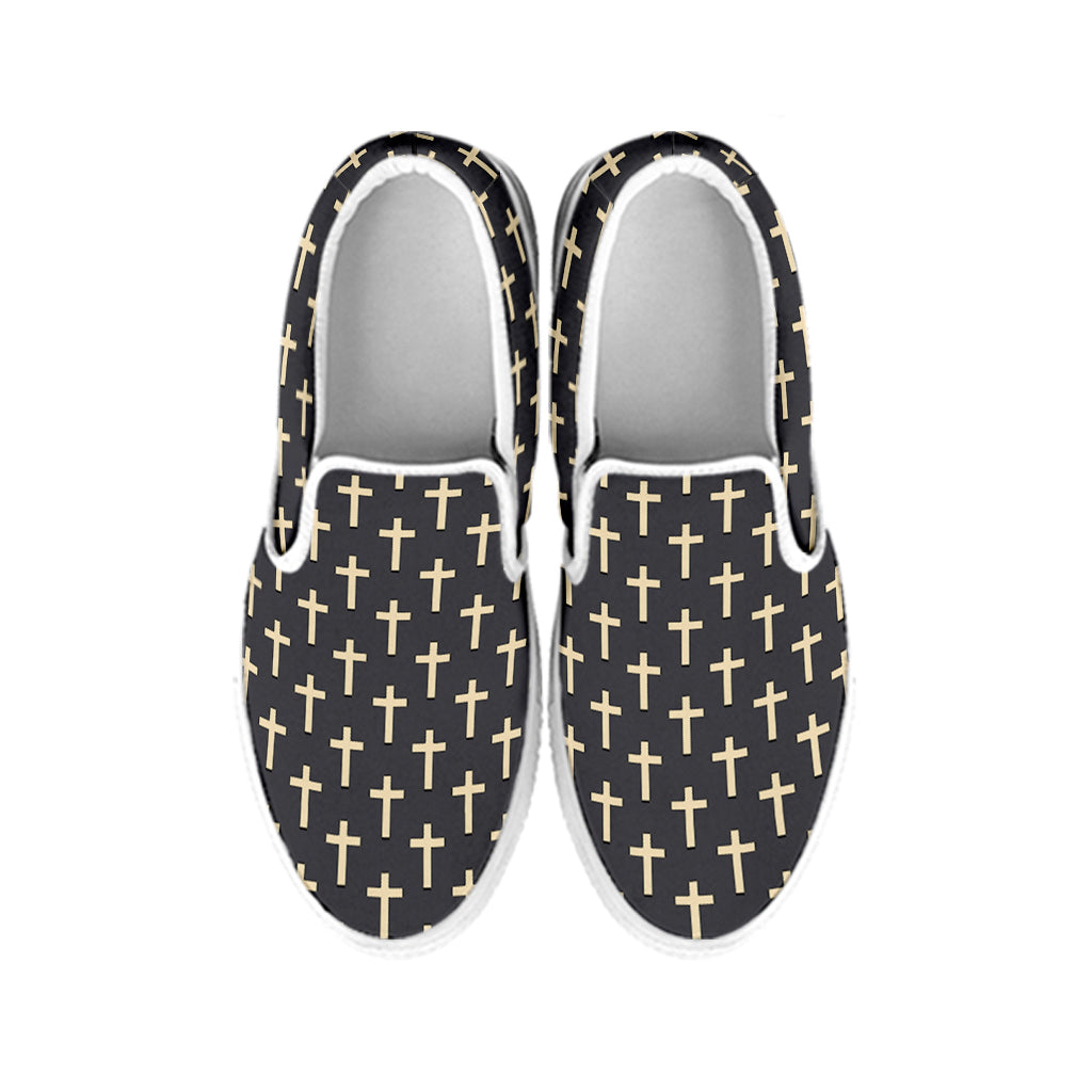 Christian Cross Pattern Print White Slip On Shoes