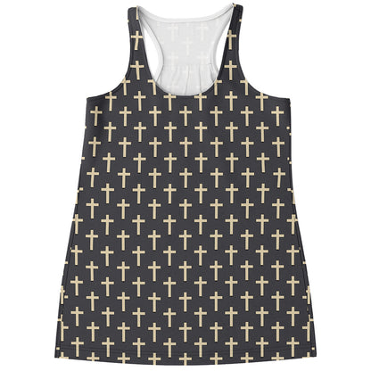 Christian Cross Pattern Print Women's Racerback Tank Top