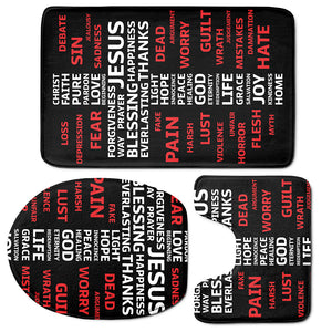 Christian Cross Religious Words Print 3 Piece Bath Mat Set