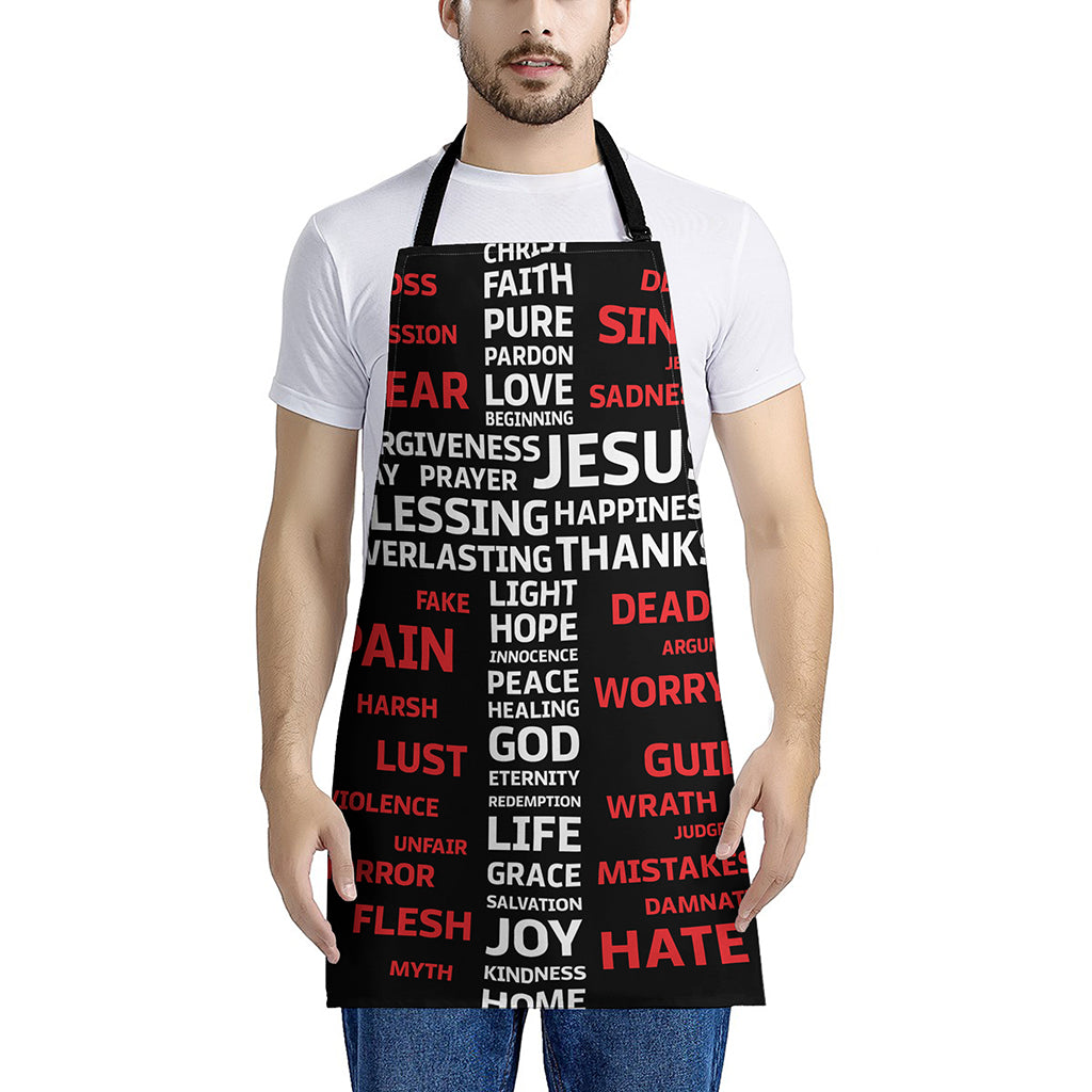 Christian Cross Religious Words Print Apron