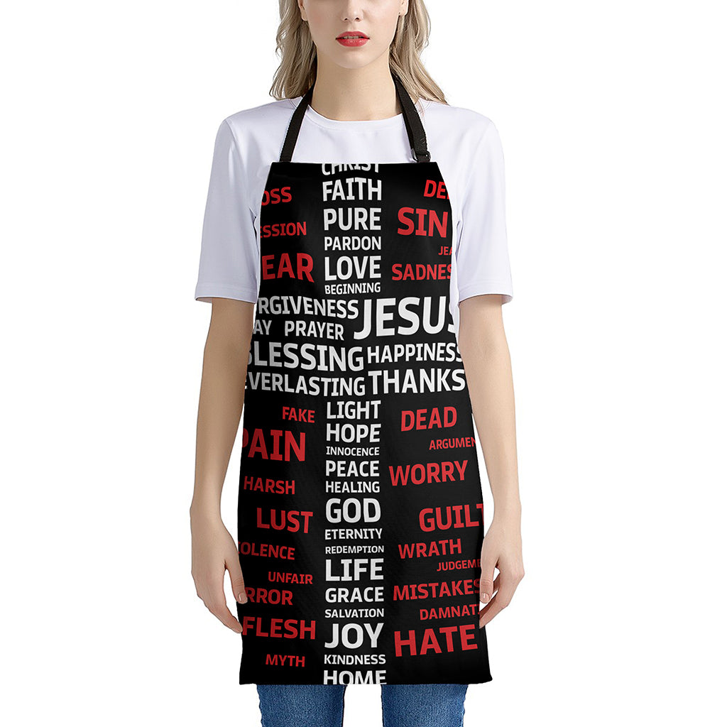 Christian Cross Religious Words Print Apron