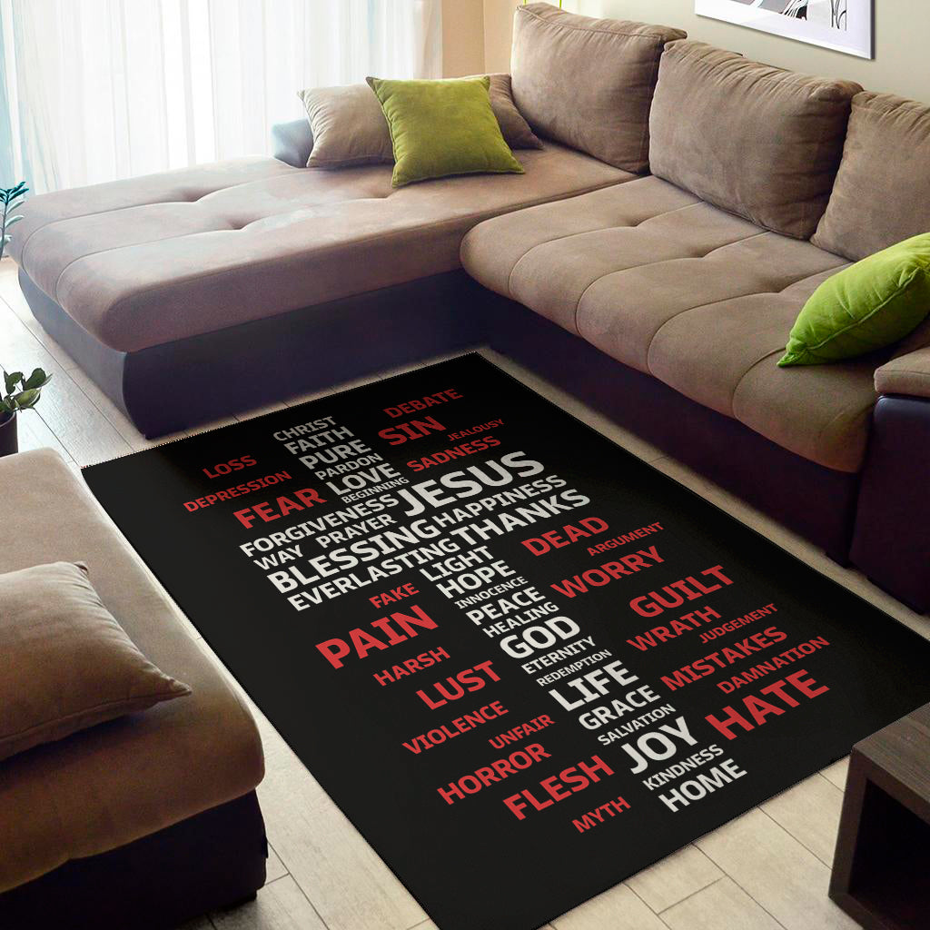 Christian Cross Religious Words Print Area Rug