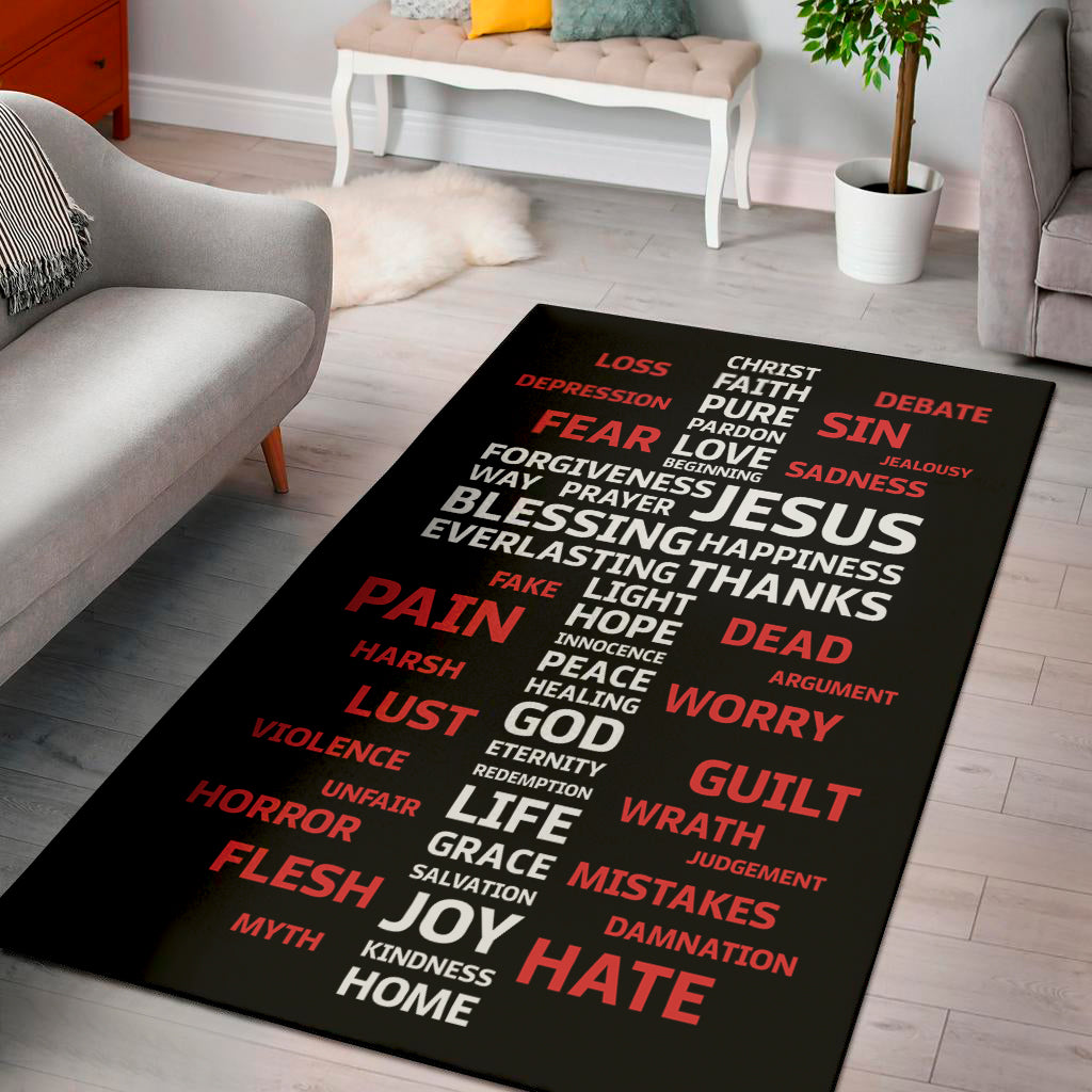 Christian Cross Religious Words Print Area Rug