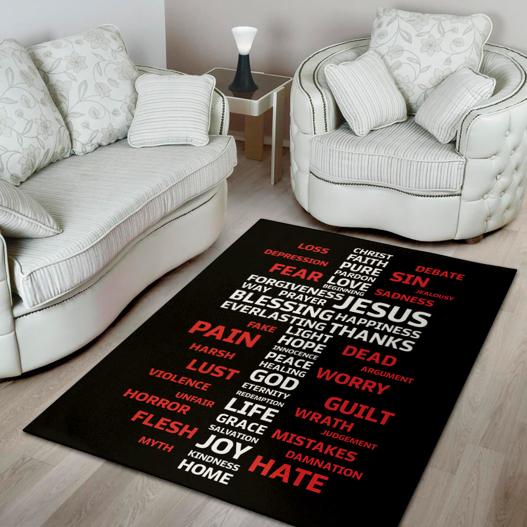 Christian Cross Religious Words Print Area Rug